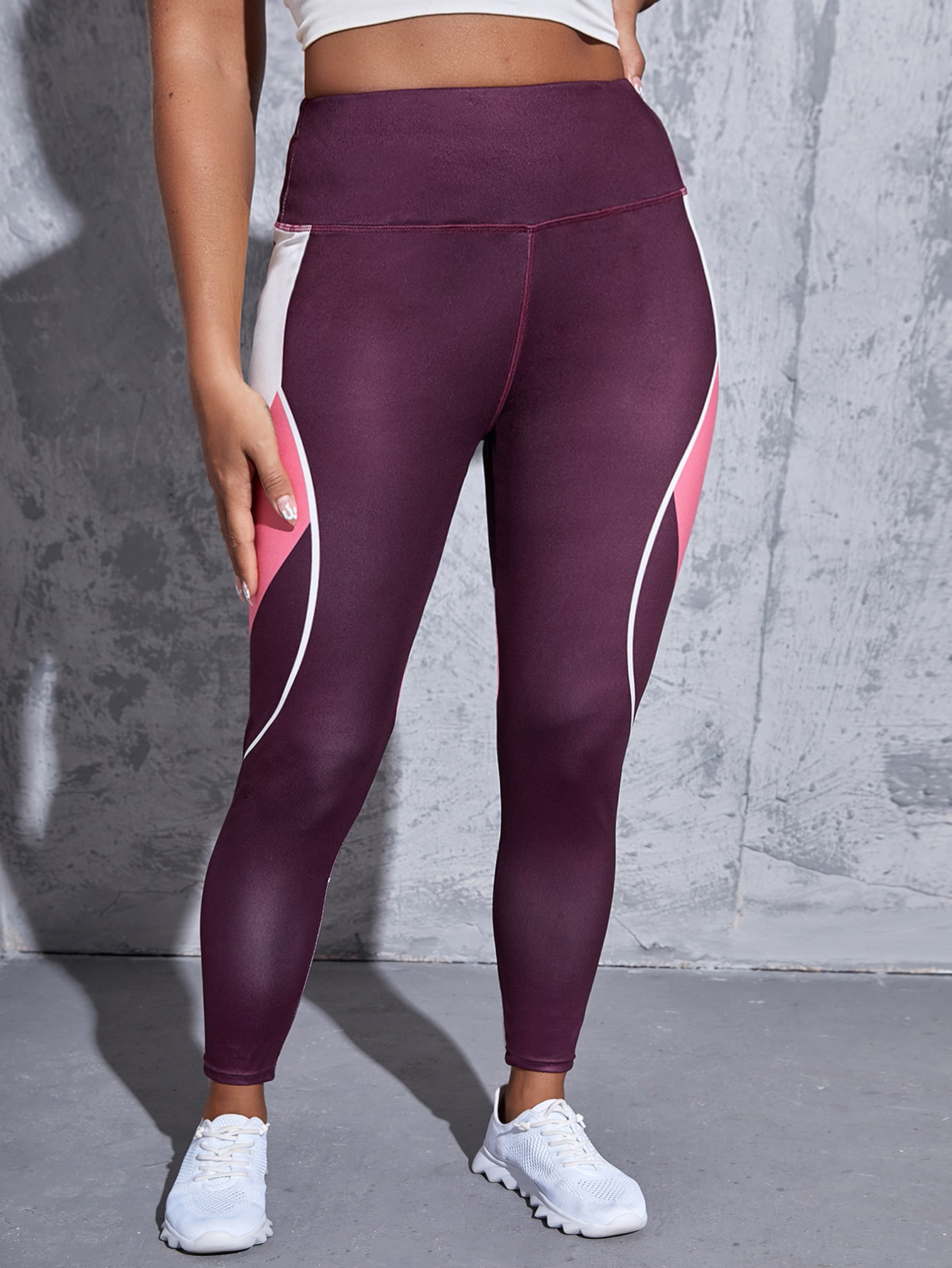 Plus Size Sports Leggings Women's Plus Colorblock Stripe - Temu