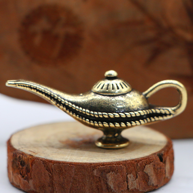 Retro Handmade Pure Brass Aladdin Magic Lamp Craft Diy Jewelry