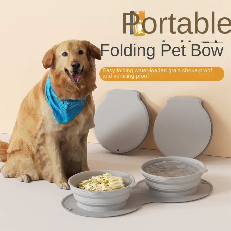 Collapsible Double Dog Bowl Portable Silicone Pet Food Water - Temu