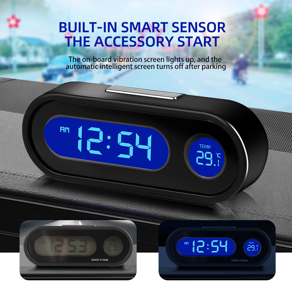 Horloge numérique LCD Portable pour voiture solaire, affichage de la  température, horloge de tableau de bord automatique, écran électronique  rétro-éclairé