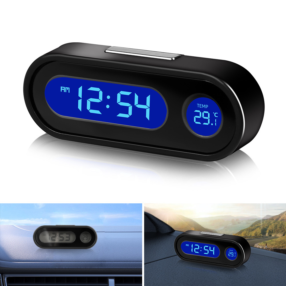 Reloj de escritorio LCD negro – Mini reloj digital de mesa, reloj digital  para automóvil, despertador digital con pilas, reloj electrónico para