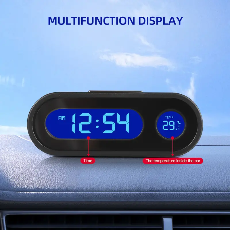 1pc Mini Electronic Car Clock Time Watch Auto Clocks Luminous Thermometer  LCD Backlight Digital Display Car Styling Accessories