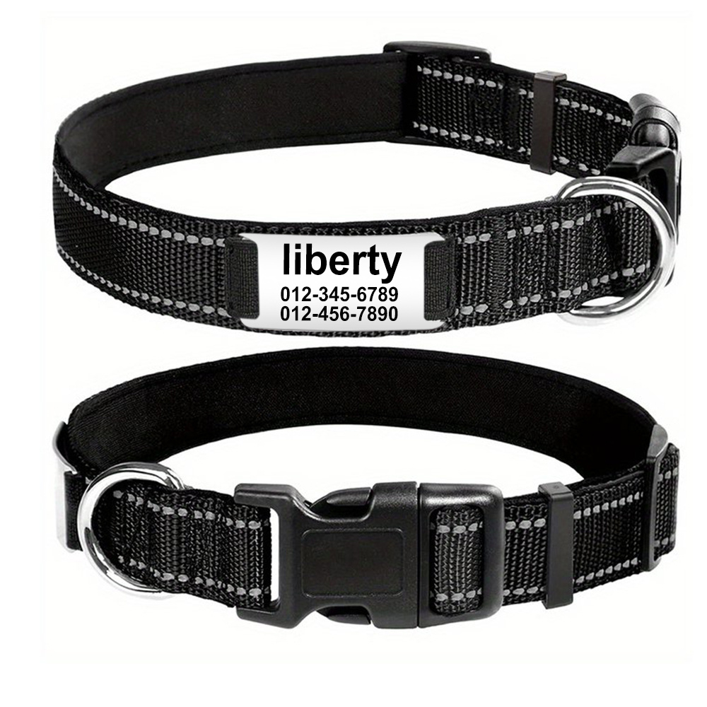 TEMU Personalized Dog Collars, Customized Reflective Dog Collars, Custom Reflective Dog Collar With Name Plate, Pet Collars With Engraved Slide On Id