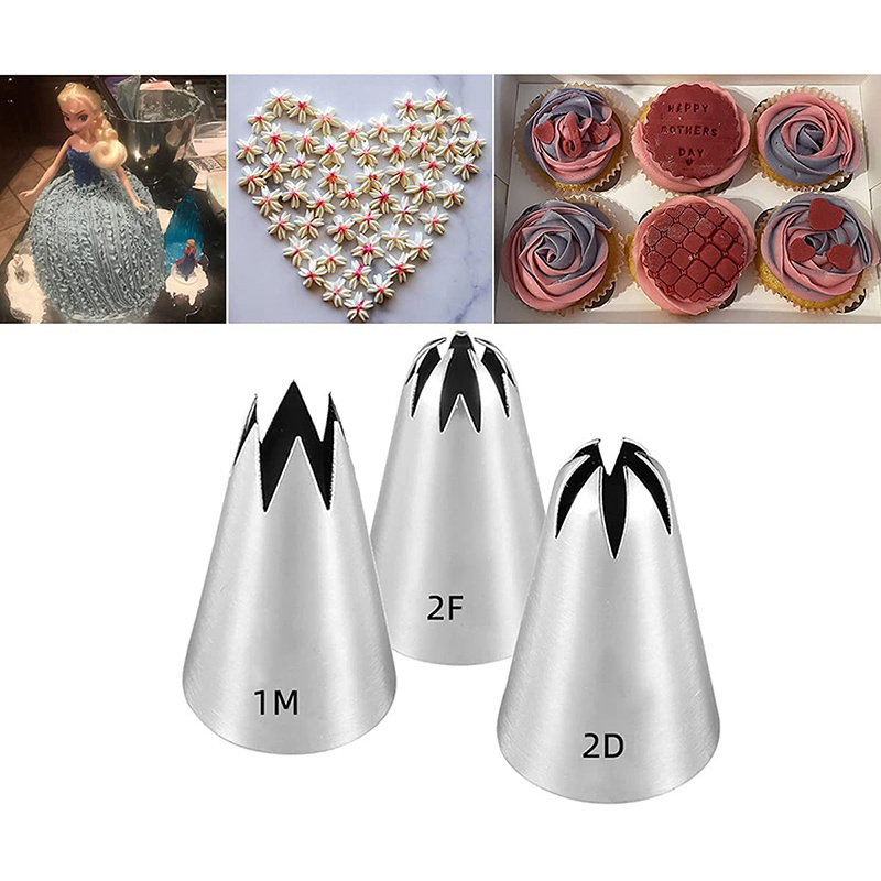 

3pcs Large Icing Piping Tips Set - 1m 2d 2f - Star Drop Flower Rose Petal Frosting Tip Pastry Nozzles - Perfect For Cake And Cupcake Decorating - Baking Tools And Kitchen Gadgets