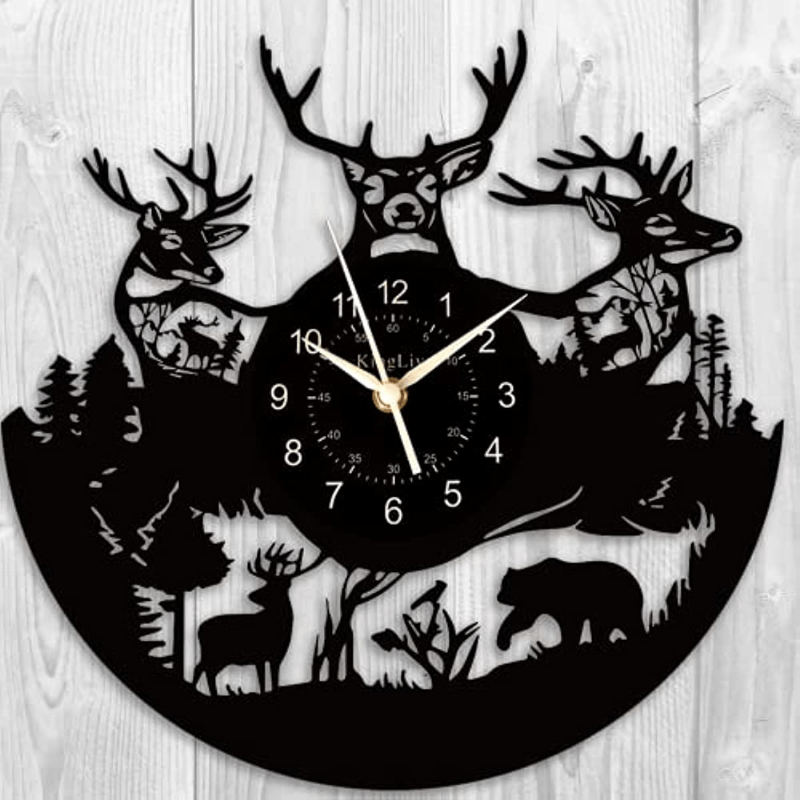 Vinyl Record Wall Clock Deer Wall Decor Silent Clock Black - Temu