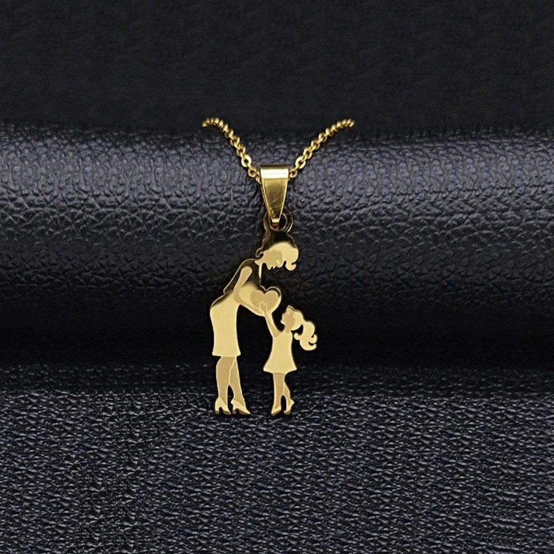 

1pc Stainless Steel Fashion Men's Retro Mother-daughter Character Pendant Necklace, Fashion Jewelry For Gift