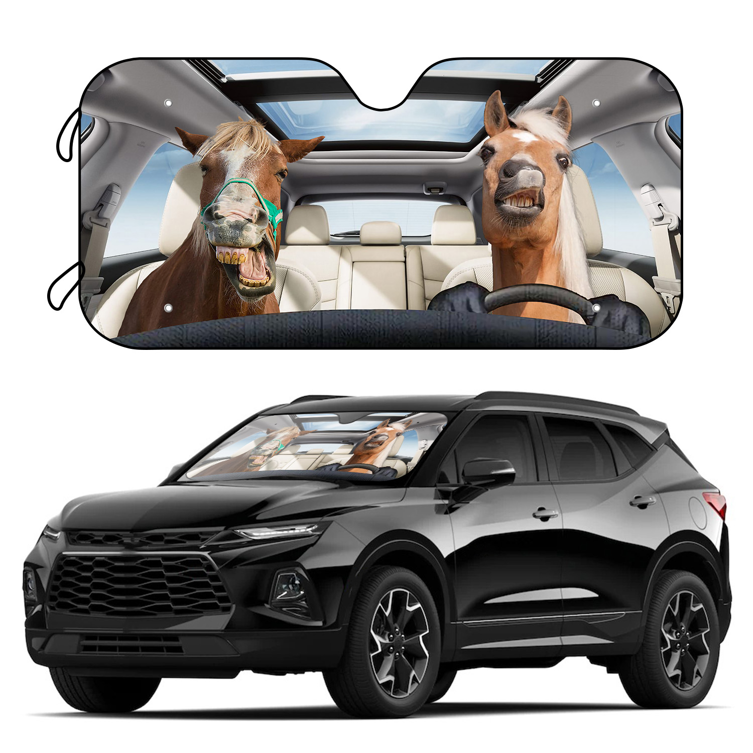 compatibles Pare-soleil de voiture d'impression 3D pour femmes et hommes  pare-brise de conduite de cheval drôle décoration automatique pliable  accessoires SUV style 14599