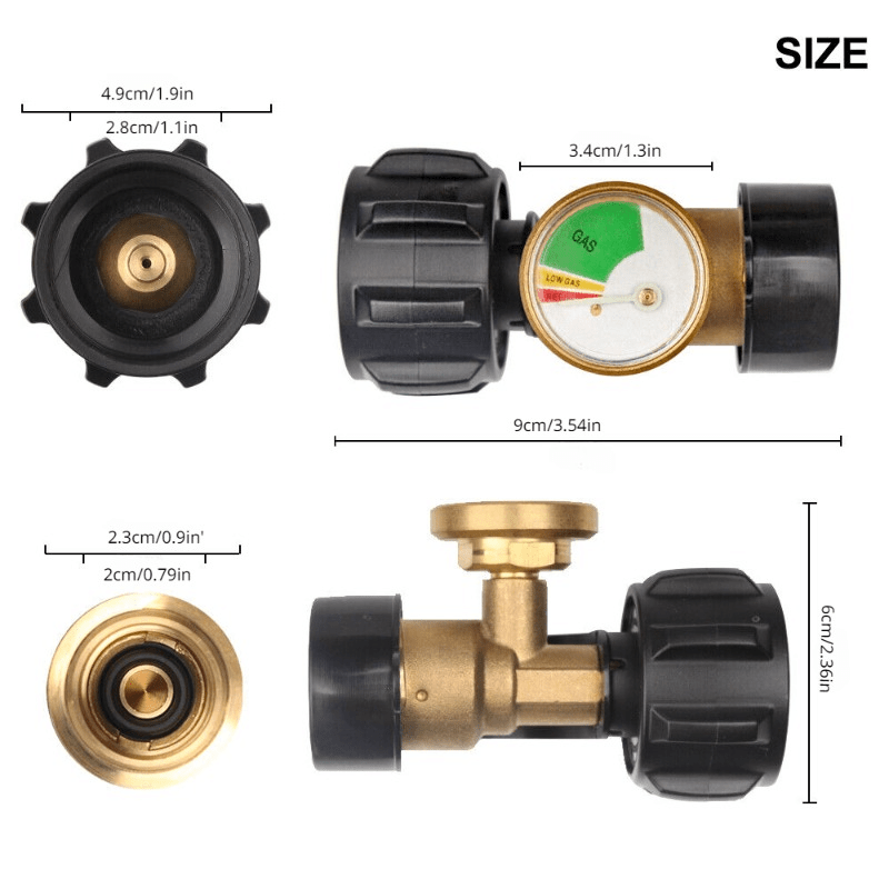 1/2pcs Propane Tank Gauge Brass Adapter W/Gas Pressure Level Meter  Indicator For BBQ RV, LP Tank Gauge For 5-40 Lb Propane Tank With Type1  Connection
