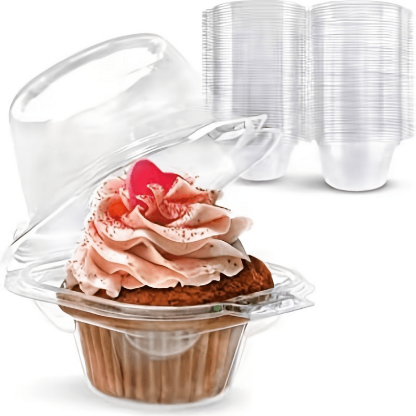 Individual Cupcake Containers (50 Pack) | Clear Plastic Disposable Cupcake  Boxes/Holders | Single Cupcake Holder with Dome Lid Bulk | BPA-Free Plastic