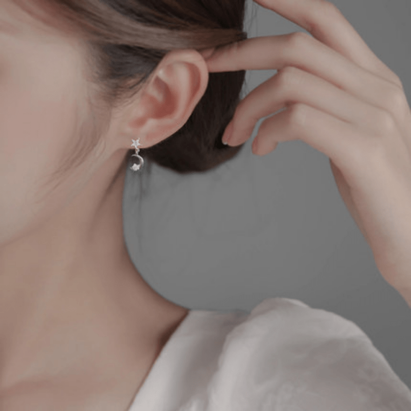 Crescent Moon & Star Dangle Earrings for Women