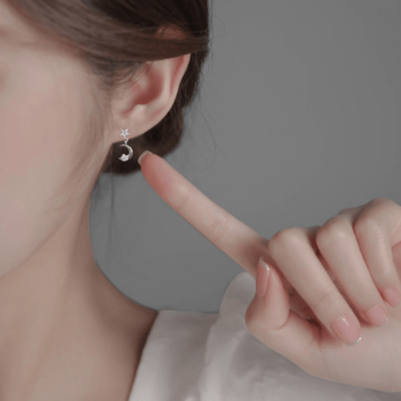 Crescent Moon & Star Dangle Earrings for Women