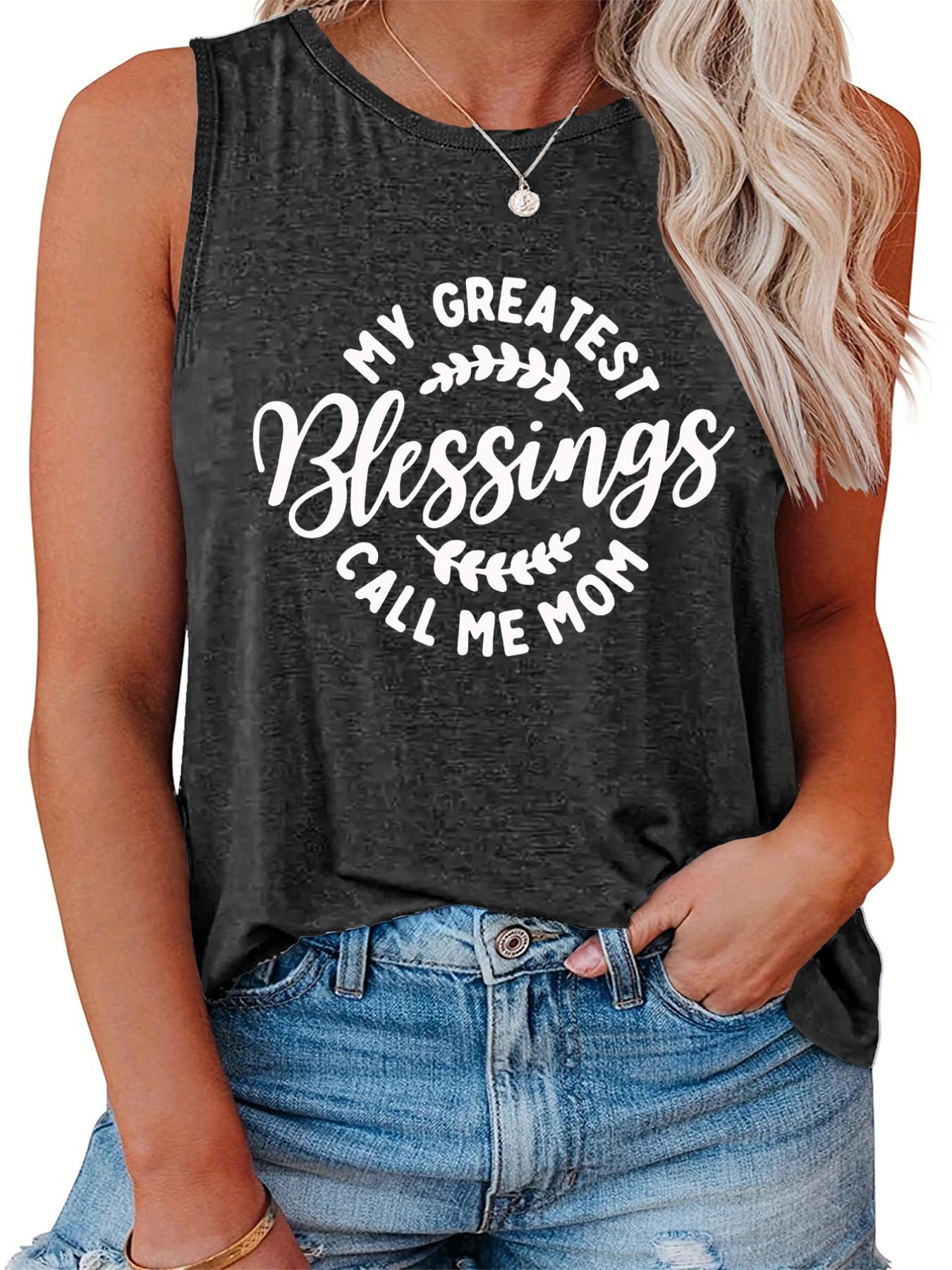 Plus Size Casual Tank Top Women's Plus Slogan Print Round - Temu