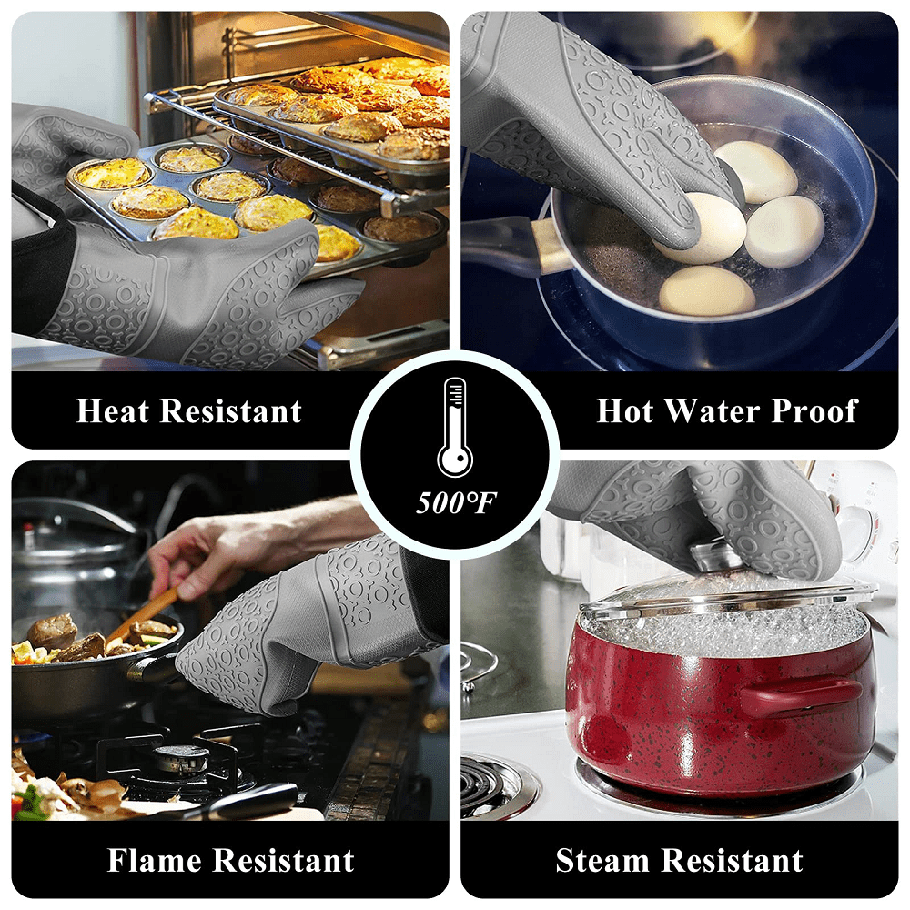 Silicone Oven Mitts And Pot Holders Sets, Extra Long Heat Resistant Oven  Gloves With Honeycomb Hot Pads And Mini Oven Mittens For Grilling, Kitchen  Baking Cooking, Soft Quilted Liner, Gray, Kitchen Supplies 