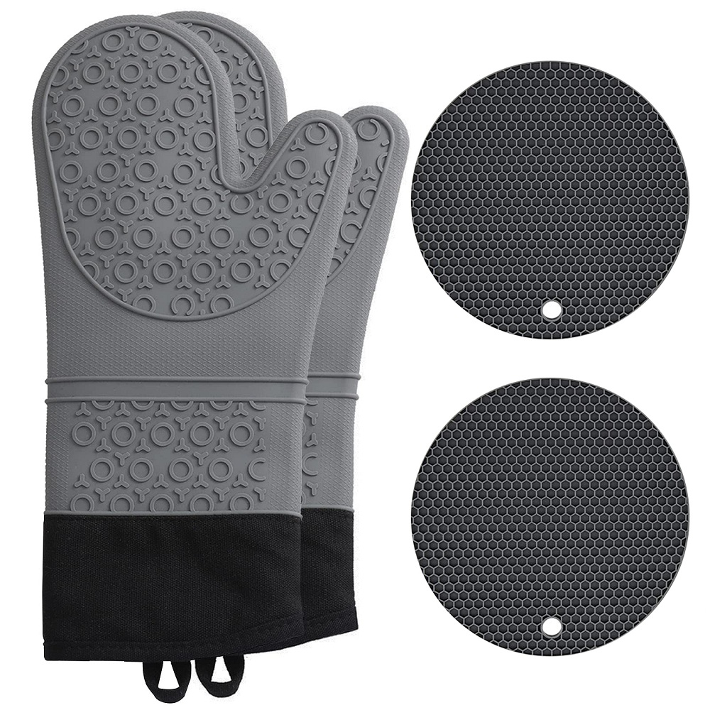 2 Packs Silicone Oven Mitts Pot Holders Sets For Kitchen Heat