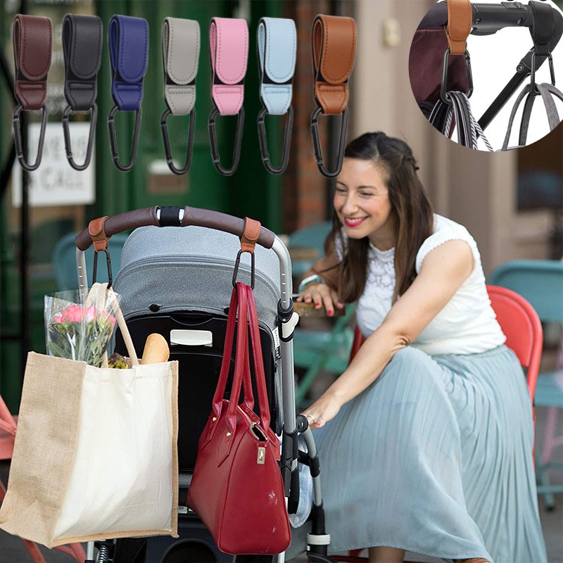 

2pcs Pu Leather Baby Bag Stroller Hooks, 360-degree Rotatable Pram Hook Stroller Accessories