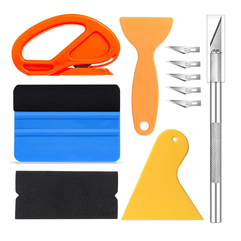 NEWISHTOOL Pro Vinyl Wraps Applicator Tool Kit Window Tint Car Wrapping Film  Tools Includes Felt Squeegees, Plastic Scraper, Knife and Bla