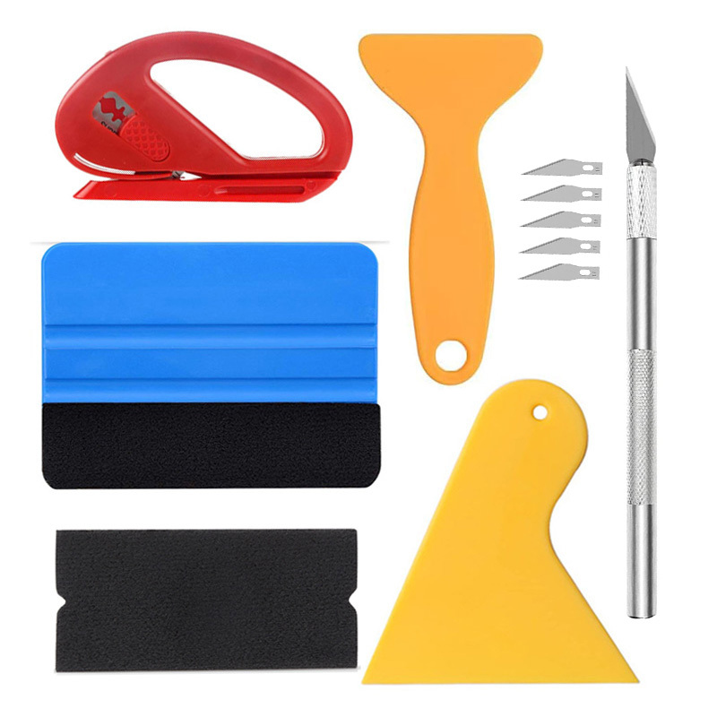 Fenster Tint Tools Kit, 9 Stück Schutzfolie Auto Vinyl Wrapping Tint  Installieren Werkzeug einschließlich Fenster Rakel, Abstreifer und  Klingen1set