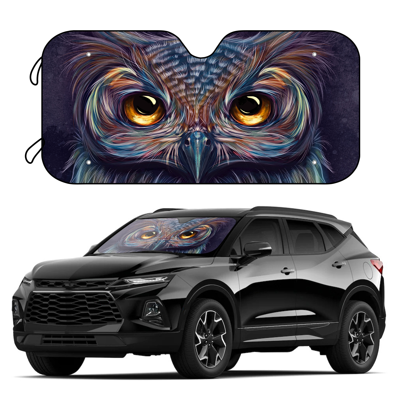 

1pc Owl Eyes Car Sun Shade For Front Windshield Sunshades With 4 Free Suction Cups Foldable Protector Blocks Uv Rays Sun Visor Keep Your Vehicle Cool