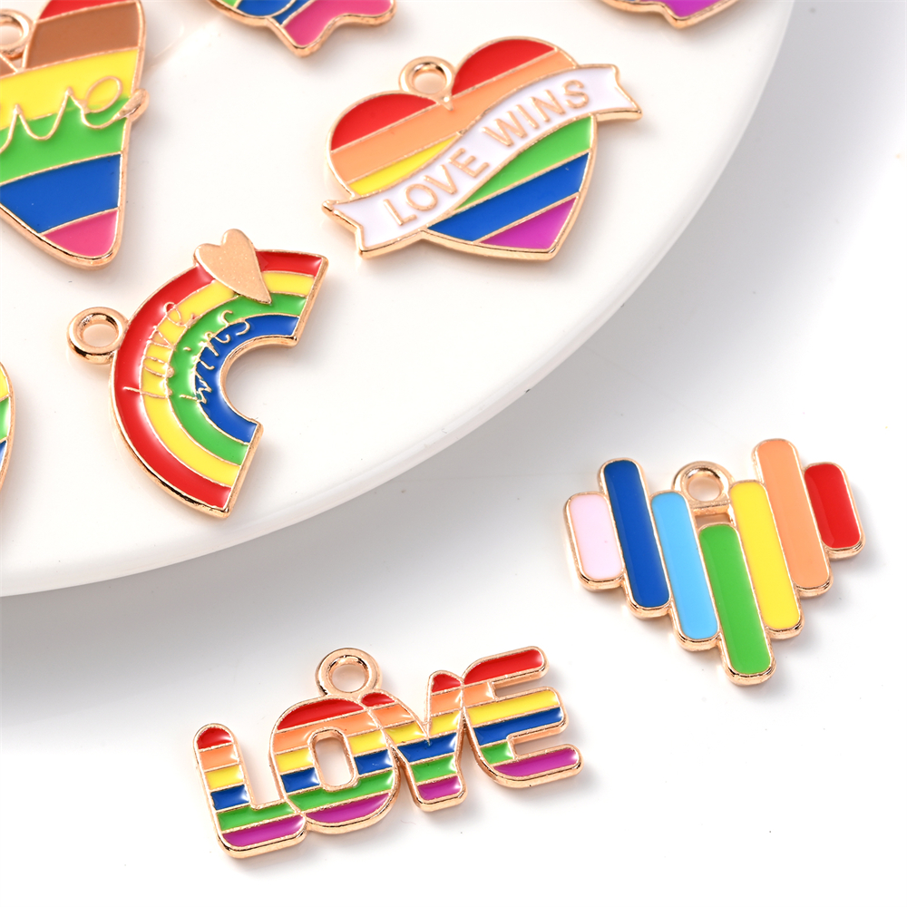 5/10pcs Enamel Rainbow Heart Charms for Jewelry Making 18mm 
