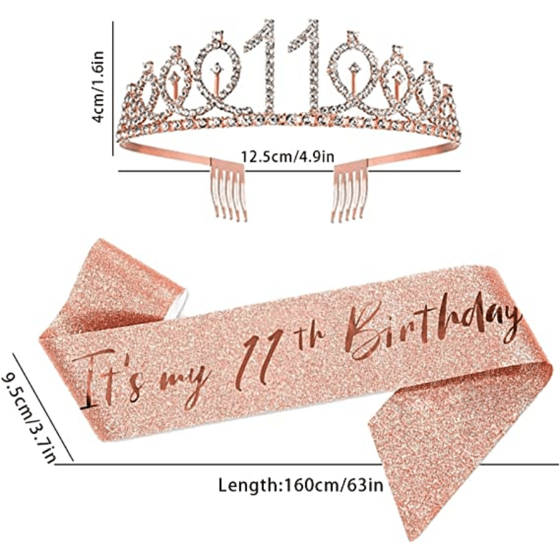 Regalos de cumpleaños número 11 para niñas, tiara y banda de cumpleaños  número 11, banda y tiara de cristal con texto en inglés It's My 11th