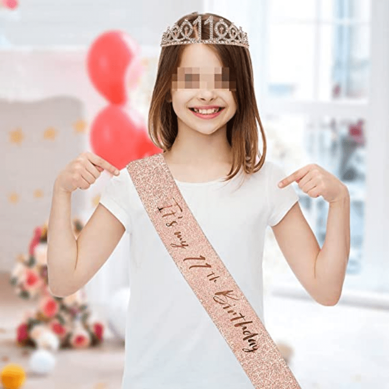 Presentes de aniversário de 11 anos para meninas, tiara de 11º aniversário  e faixa roxa, artigos de festa de aniversário de 11 anos felizes, 11 e  fabulosa faixa de cetim com glitter