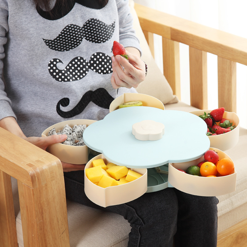 Rotating snack tray, creative fruit tray, double petal-shaped