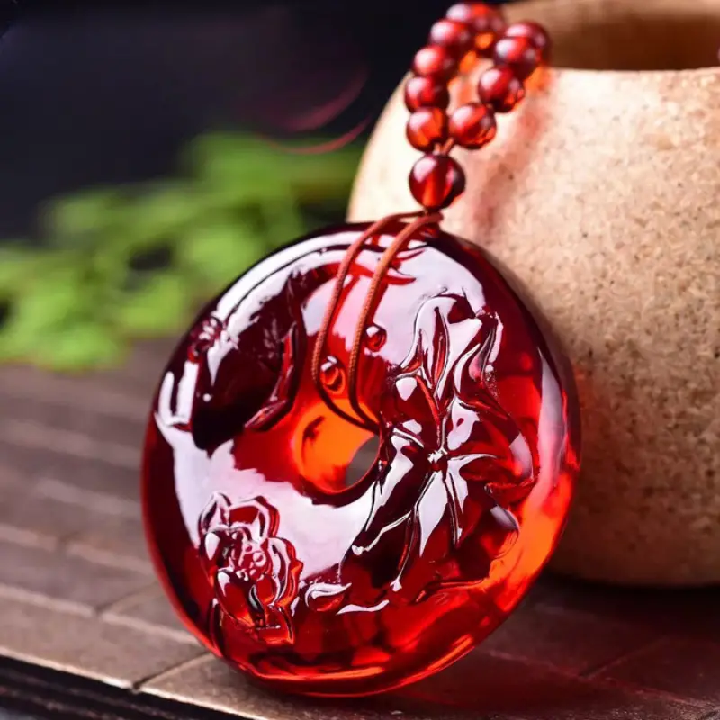 Classic Elegant Red Round Engraved Stone Pendant Necklace Jewelry  Accessories Gifts For Men Women