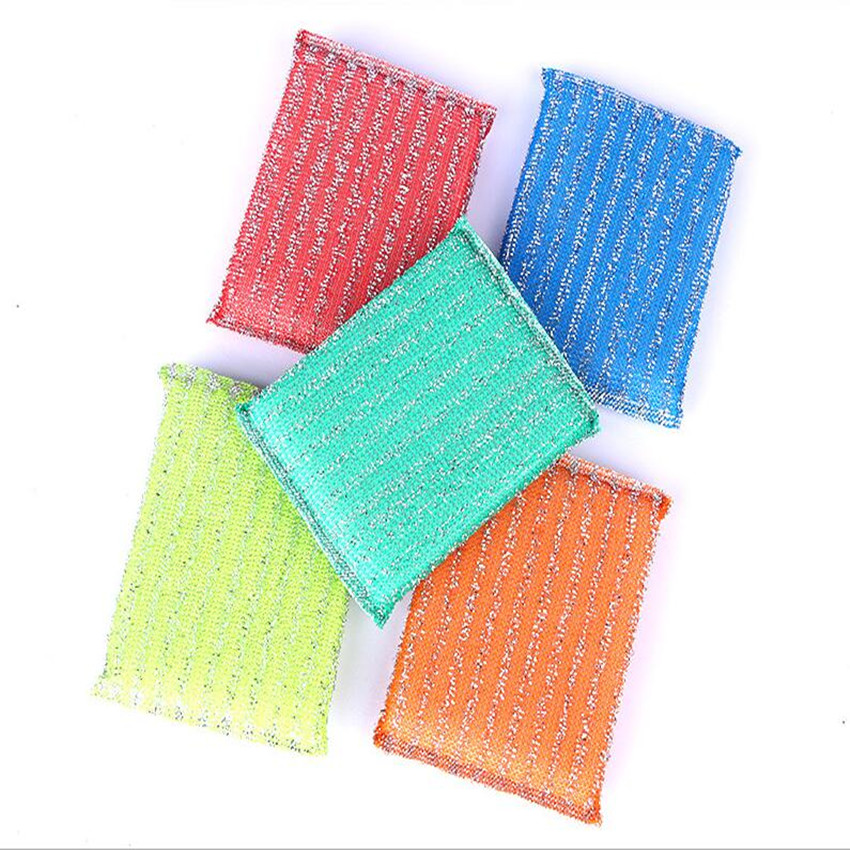 10pcs Steel Wire Dishcloths Magic Cleaning Cloth Double -layer Non-stick  Oil Cleaning Rags Kitchen Pan Pot Dishes Cleaning Tools