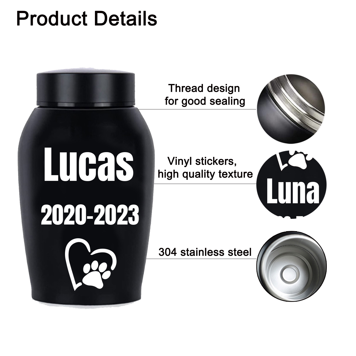 Personalized Pet Urn Thread Design On The Top Dog Urn Stainless Steel Material Cat Urns