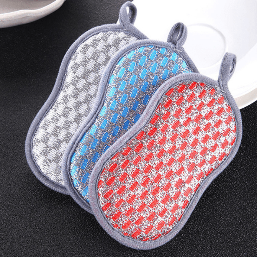 3pcs Double-Sided Sponge Kitchen Cleaning Brush, Magic Dishwashing