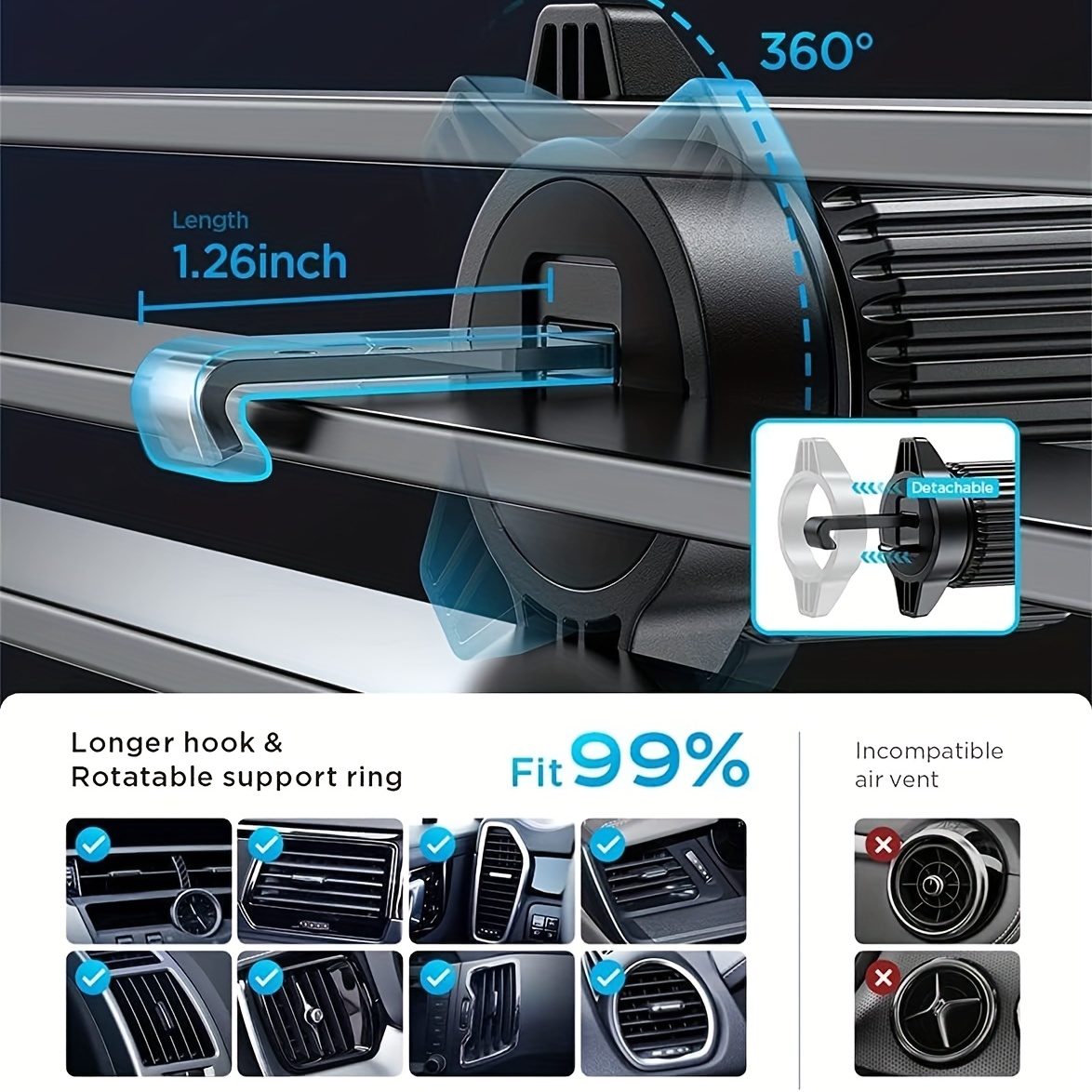 360° Drehung Handyhalterung, Verstellbare Lüftungsöffnung Auto Handyhalter