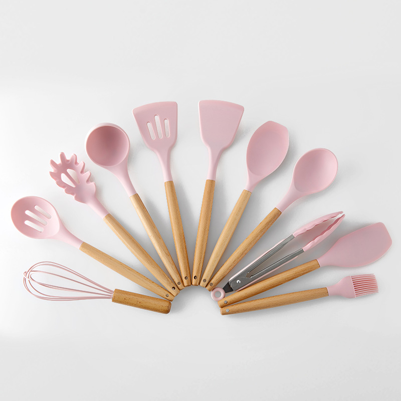 Kitchen utensils with 11 pieces - Wood and silicone - Nonstick