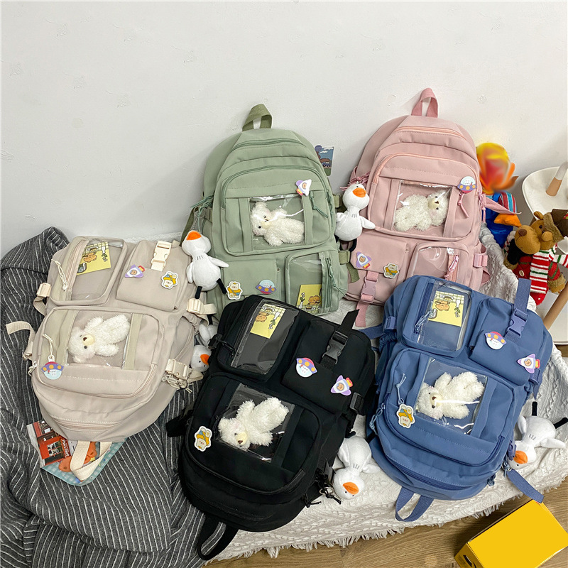 Large Capacity High School Students Backpack, With Pendant Bear And Duck,  Waterproof College School Bag Transparent Bag Large Capacity Laptop Backpack  Reinforcement - Temu