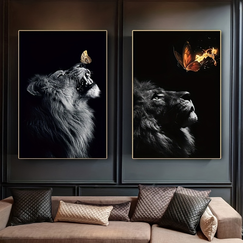 Lions And Butterflies Wall Art Poster, Animal Home Decor, Canvas Painting  For Living Room Hallway Home Decoration Frameless Temu