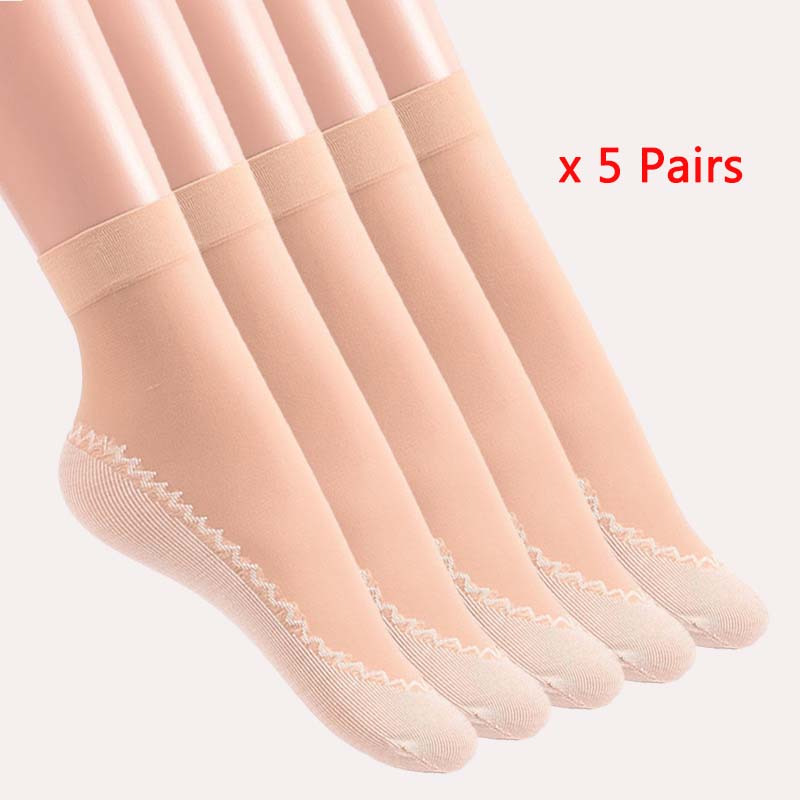 10Pairs Spring Summer Women Socks Velvet Thin Silk Socks Non-Slip