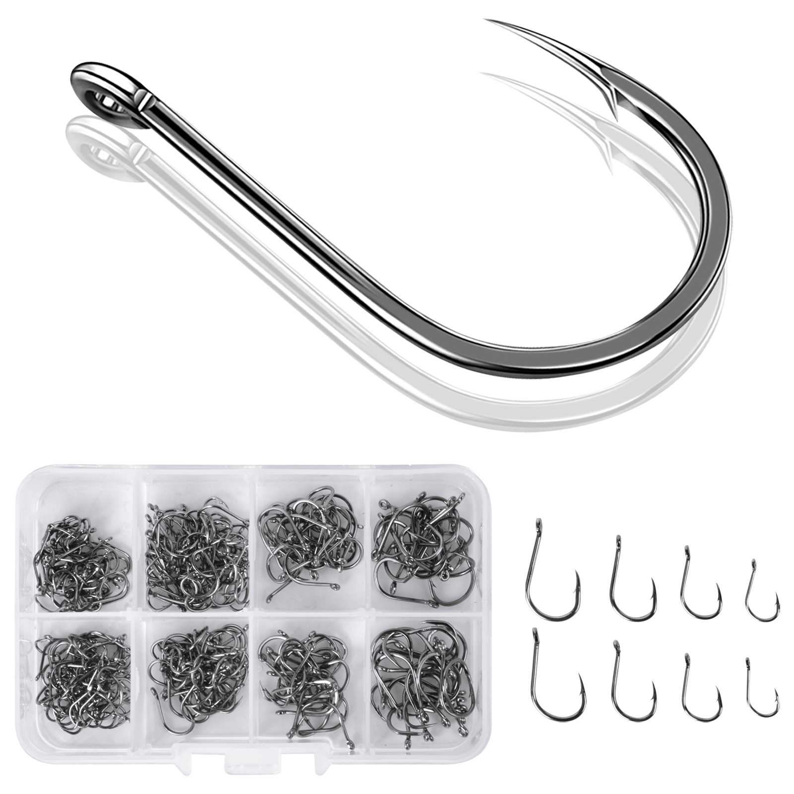 300 Pcs Fishing Hook Set Carbon Steel 10 Sizes Fishing Hook - Temu