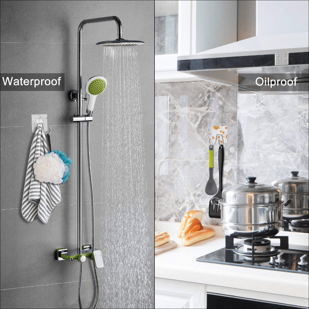Large Adhesive Wall Hooks 33LB(Max), Self Adhesive Hooks Removable  Nail-Free Transparent Waterproof Hooks for Hanging Bathroom Kitchen & Home