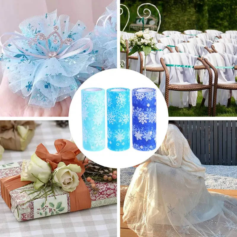 MECCANIXITY 6 inch 50 Yards Tulle Ribbon Rolls Pastel Netting Fabric Net  Cloth for Gift Wrapping Christmas Wedding DIY Crafts, Blue