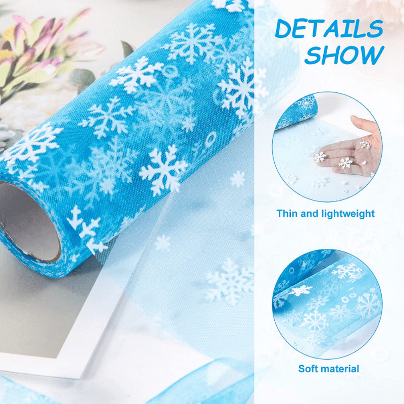15cm 10Yards Christmas Snowflake Tulle Roll Glittering Organza Gauze  Snowflake Ribbon for Christmas Decoration Gift Wrapping Party Decoration  (Black) 