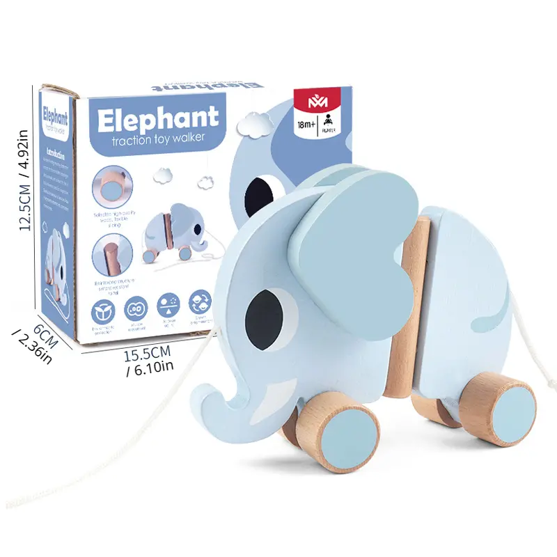 Wooden Elephant Pull Along Toy For
