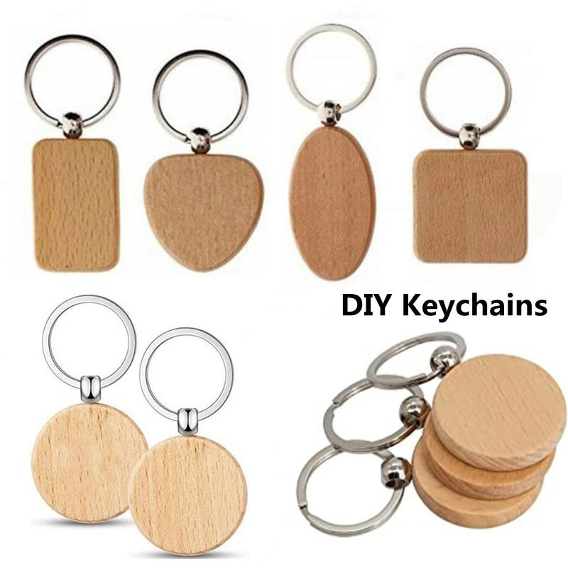 1/6/10pcs Blank Wooden Keychain, Bulk, Wooden Engraving DIY Key Chain, for Men and Women,Temu