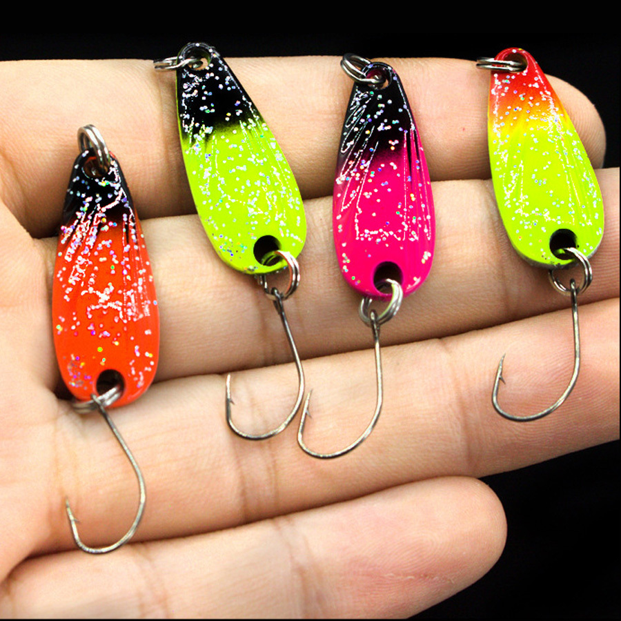 6pcs/ 10pcs Sequins Lure Metal Bait Single Hook Spinner Hard Bait Trout  Bass Pike Winter Ice Fishing Spoon Accessories