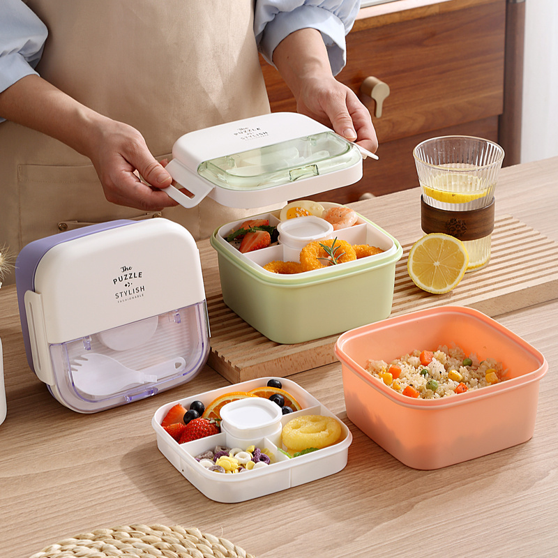 Portable Salad Lunch Container - 38 oz Salad Bowl - 2 Compartments with Dressing Cup, Large Bento Boxes, Meal Prep to Go Containers for Food Fruit