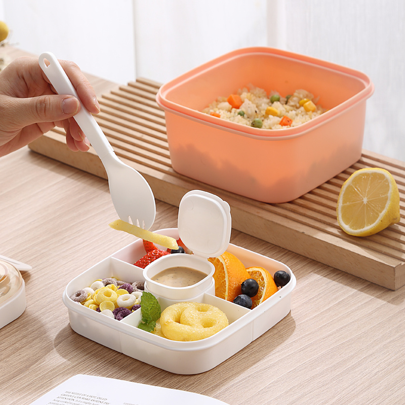 Portable Lunch Box Salad Container New 2 Layer Lunch Seal Container Set  with Fork Sauce Cup Lid Bento Microwave Food Lunchbox