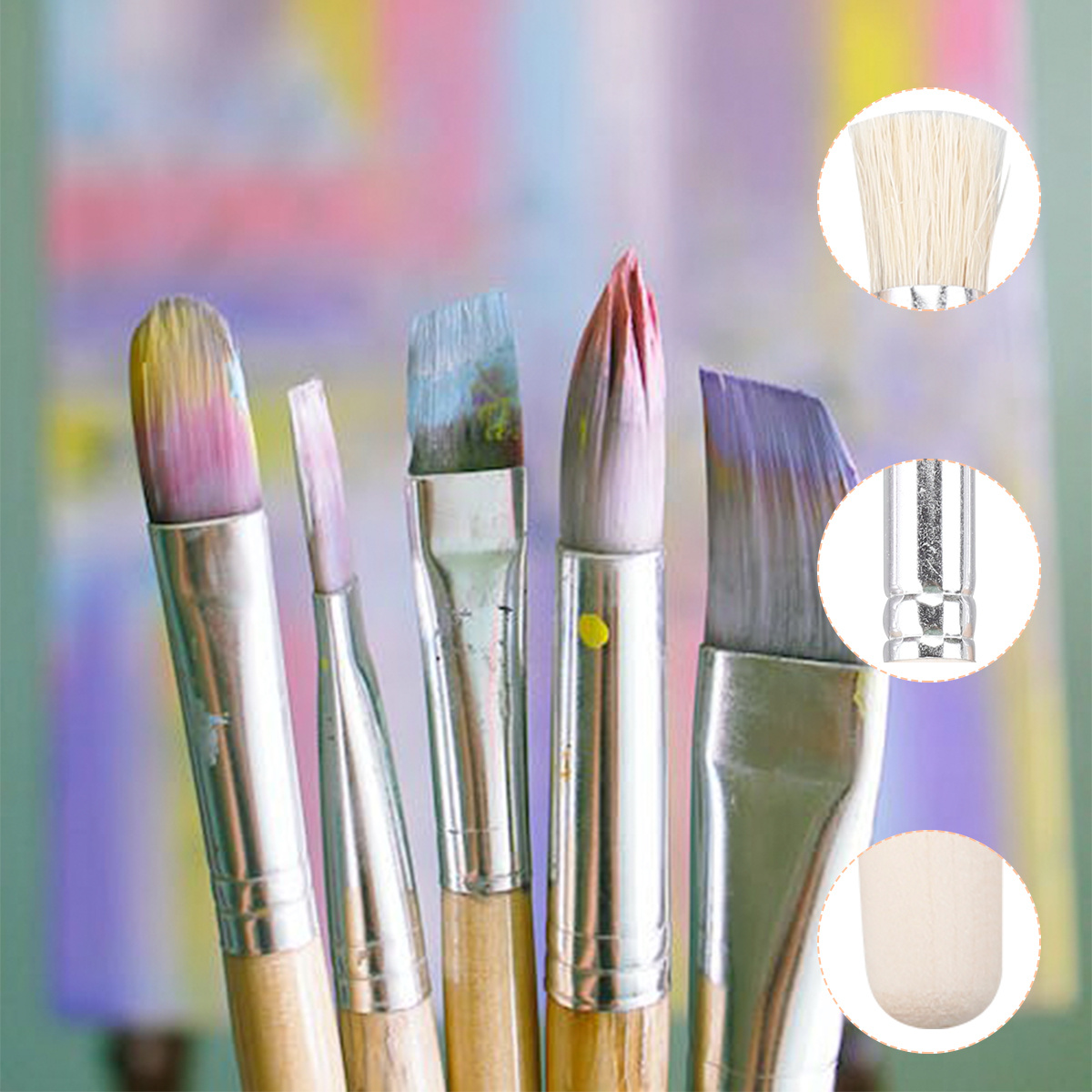6 Pcs Wooden Stencil Brushes Painting Bristle Brushes For Acrylic  Watercolor Art Painting Project