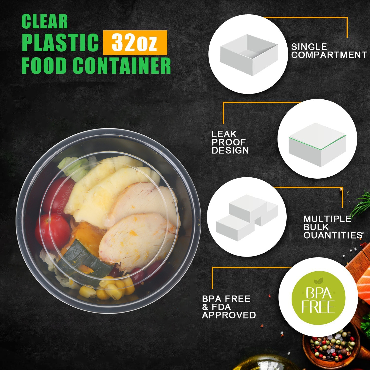Contenedor con Tapa para Alimentos o Comida Plastico Desechable