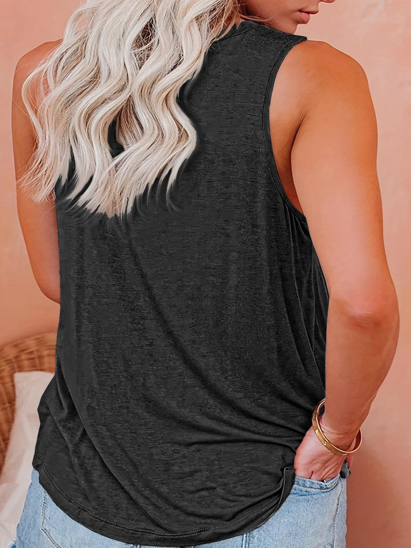 Casual Tank Top Women's Plus Letter & Dandelion Print Round Neck