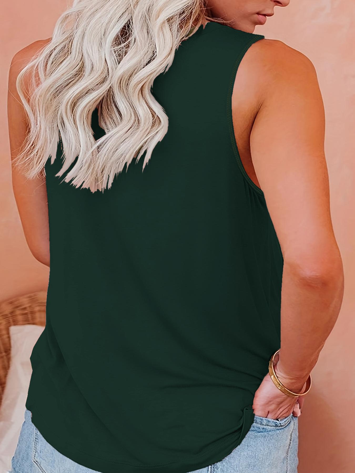 Casual Tank Top Women's Plus Letter & Dandelion Print Round Neck