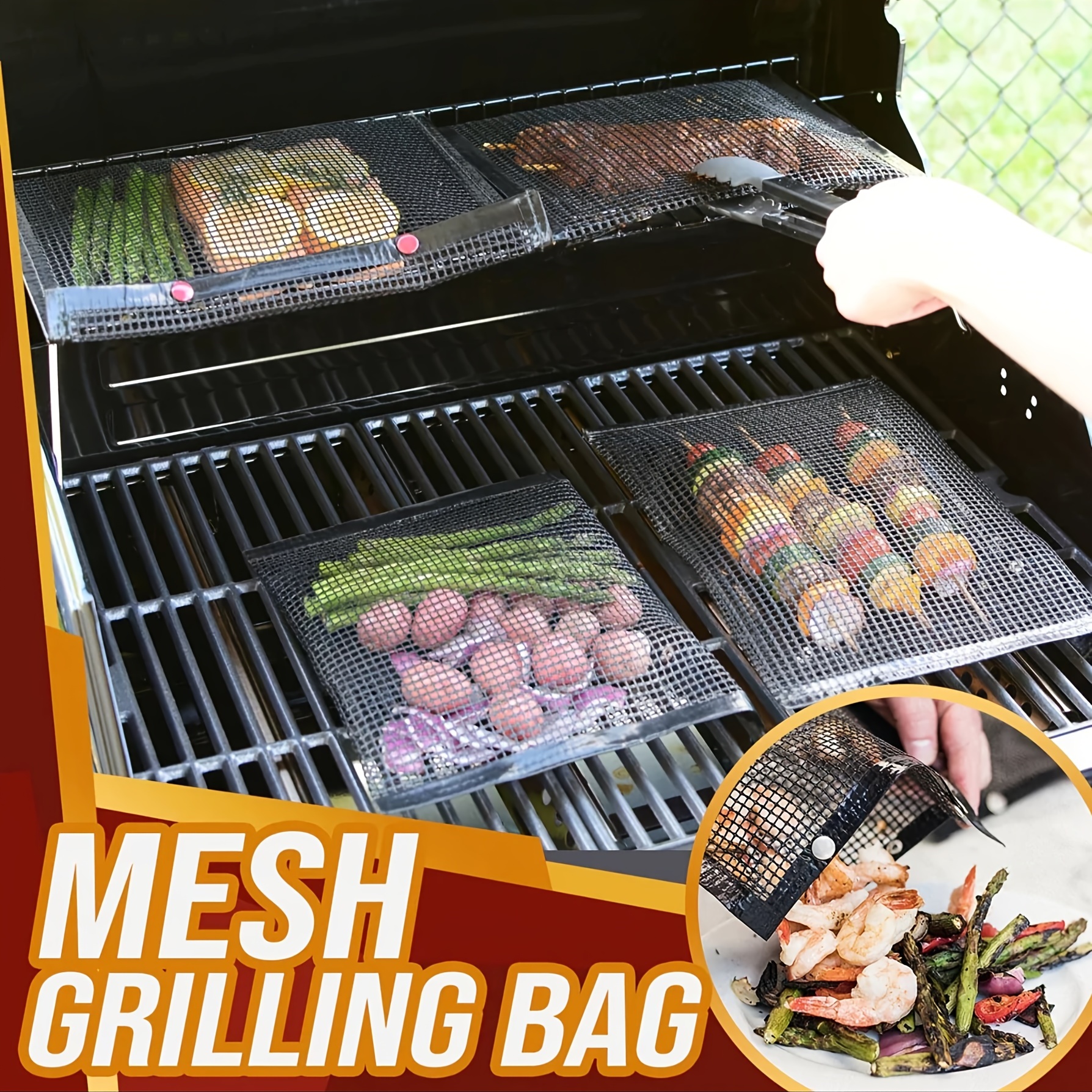 BBQ Accessories Mesh Grill Bags for Outdoor Grill,more than Grill  Mat,Non-stick Resuable,Easy to Clean,Works on Electric Grill Outdoor Gas  Charcoal