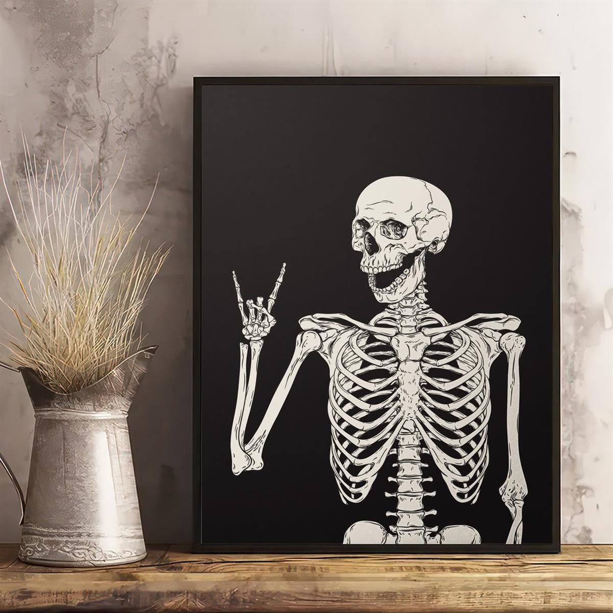 Canvas Poster Printed Painting Skeleton Reads Newspaper - Temu